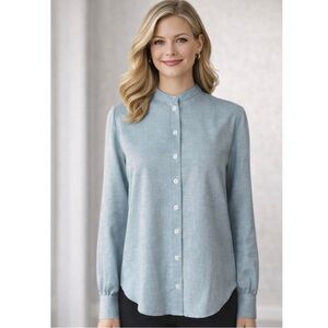 Cremeuix Nehru - Band Collar Woman’s Chambray Button Up Blouse XS XSmall